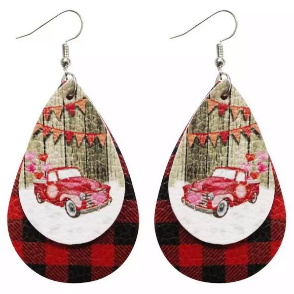 Whiskey Kiss Jewelry - Country Style Vegan Leather Plaid Holiday Earrings